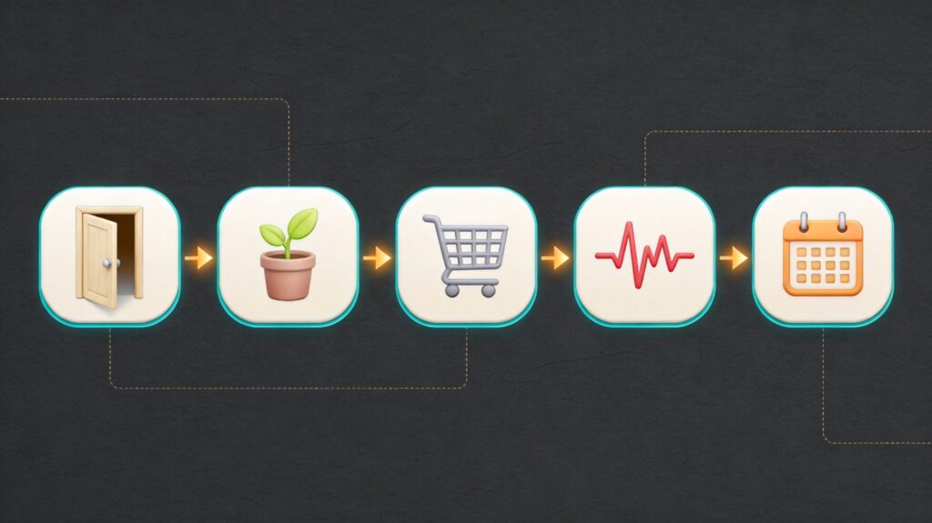 Email marketing automation workflow showing triggered sequences across customer journey