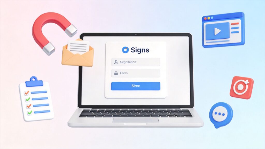Email list building strategies with lead magnets and signup form examples