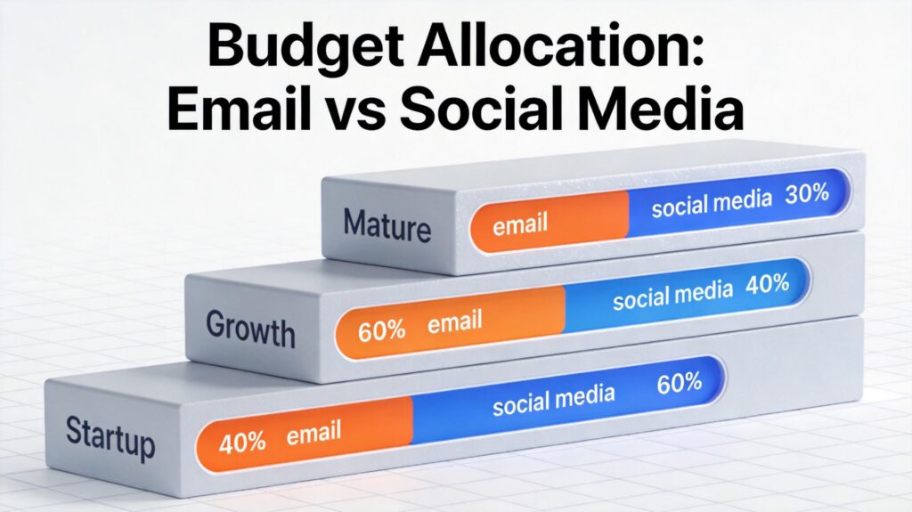 Budget allocation pie chart by business stage: startup growth and mature