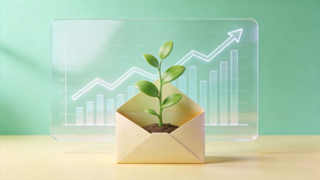 Email list as a business asset visualization with 3D key and piggy bank metaphor