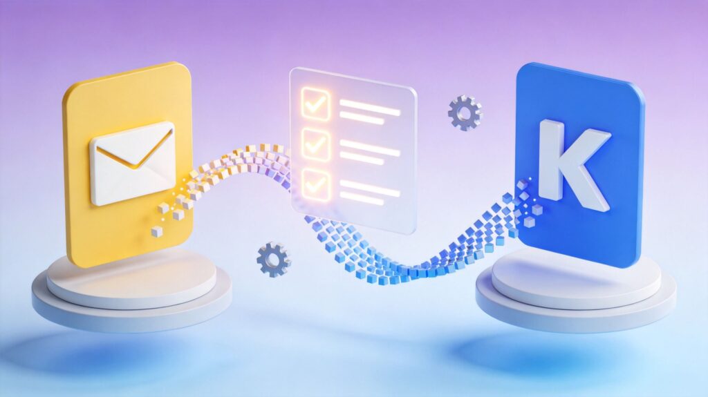 Email platform migration process visualization showing data flow between two platforms