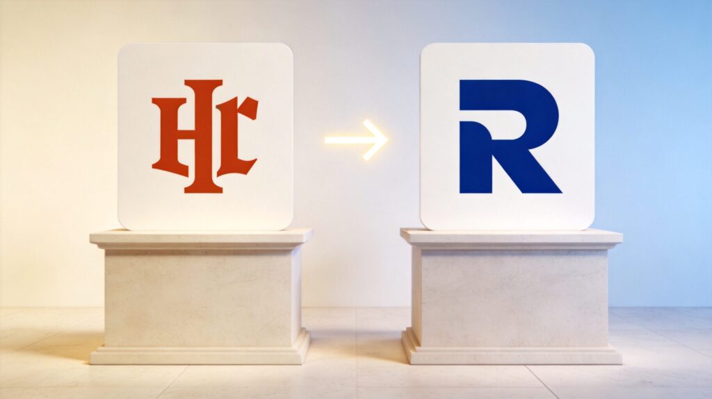 ConvertKit to Kit brand rebrand 3D rendering of old and new logo evolution