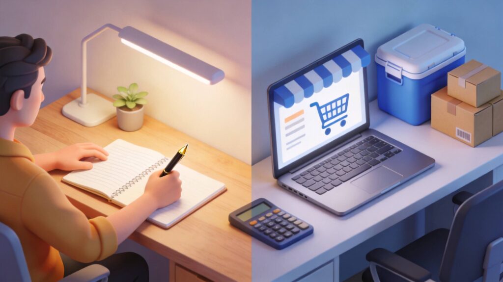 Mailchimp vs Kit use case comparison showing creator and ecommerce store owner side by side