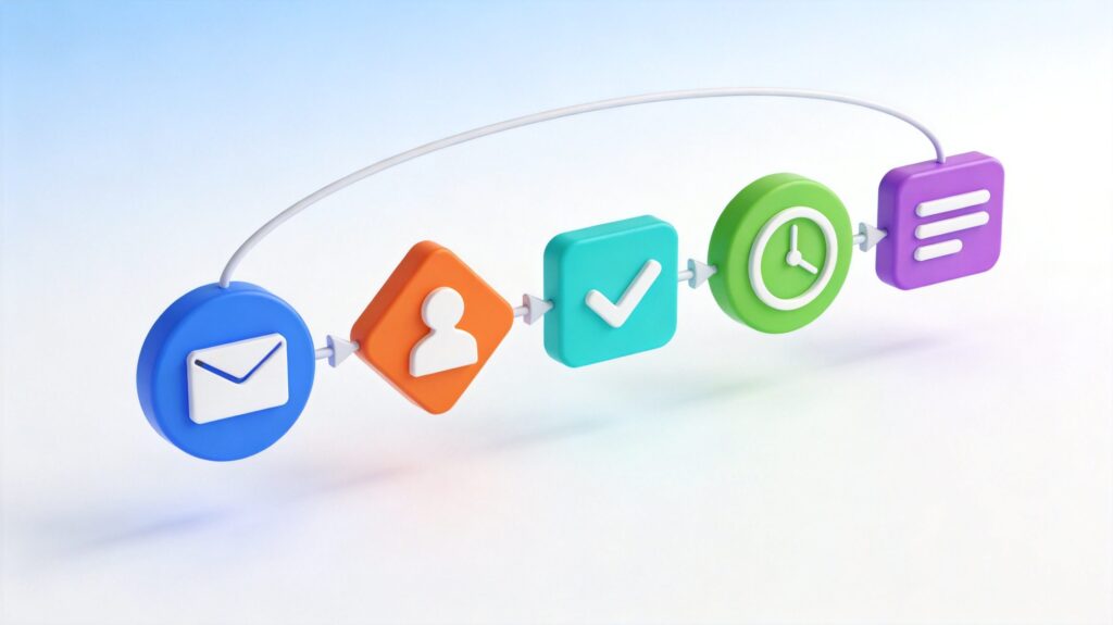 Email marketing automation workflow diagram showing triggers, segments, and follow-up sequences